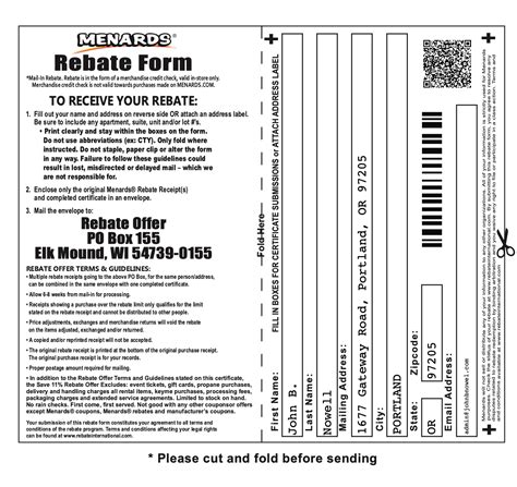 rebate address for menards